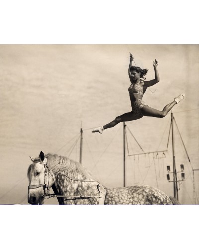 Horsewoman in flight